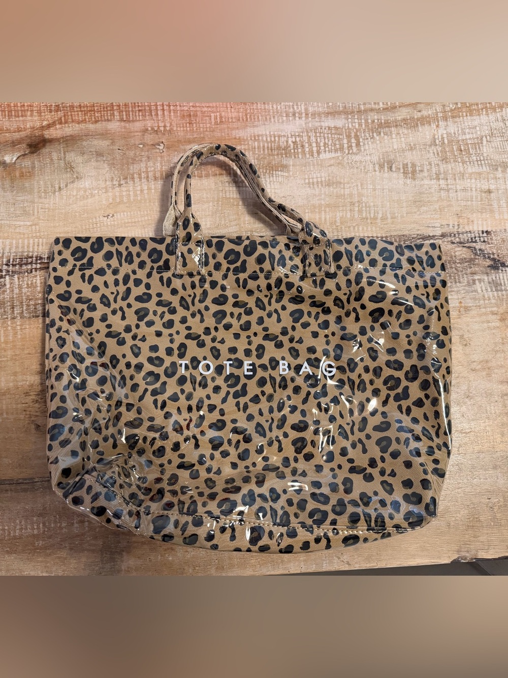 Leopard print PVC tote bag. Size 12 x 18. EUC